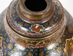 A Pair of Mid 19th Century Persian Hand Painted Metal Oil Lamps