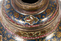 A Pair of Mid 19th Century Persian Hand Painted Metal Oil Lamps