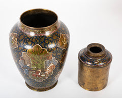 A Pair of Mid 19th Century Persian Hand Painted Metal Oil Lamps