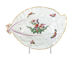 A Worcester Porcelain Lozenge Shape Dish Decorated with a Bird & Bugs