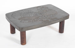 A Roger Capron Lead Wrapped Coffee Table with Incised Bird on Table Top