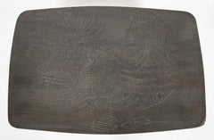 A Roger Capron Lead Wrapped Coffee Table with Incised Bird on Table Top