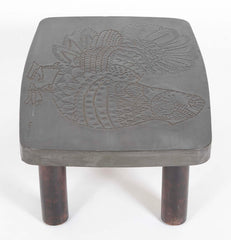 A Roger Capron Lead Wrapped Coffee Table with Incised Bird on Table Top