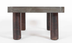 A Roger Capron Lead Wrapped Coffee Table with Incised Bird on Table Top