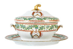 An English Covered Tureen on Stand Having an Armorial Crest