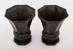 Pair of Just Andersen (Denmark 1884-1943) Octagonal Disko Metal Vases