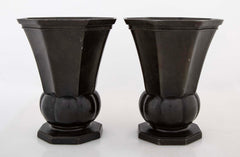 Pair of Just Andersen (Denmark 1884-1943) Octagonal Disko Metal Vases