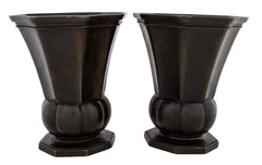 Pair of Just Andersen (Denmark 1884-1943) Octagonal Disko Metal Vases