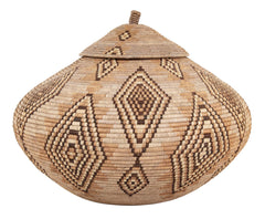 A Zulu Coiled Basket with Lid in Geometric Pattern