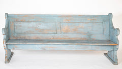 A Late 19th Century American Curved Blue Painted Settle Bench