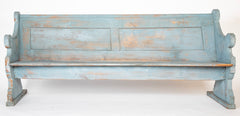 A Late 19th Century American Curved Blue Painted Settle Bench