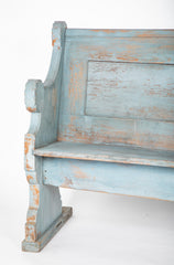 A Late 19th Century American Curved Blue Painted Settle Bench