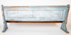 A Late 19th Century American Curved Blue Painted Settle Bench