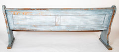 A Late 19th Century American Curved Blue Painted Settle Bench