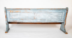 A Late 19th Century American Curved Blue Painted Settle Bench