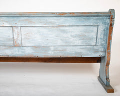 A Late 19th Century American Curved Blue Painted Settle Bench