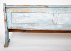 A Late 19th Century American Curved Blue Painted Settle Bench