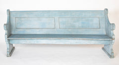 A Late 19th Century American Curved Blue Painted Settle Bench