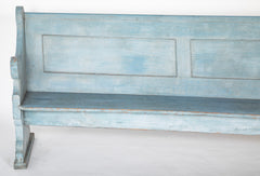 A Late 19th Century American Curved Blue Painted Settle Bench