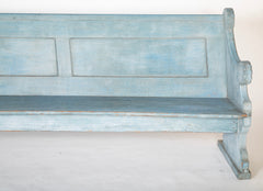 A Late 19th Century American Curved Blue Painted Settle Bench