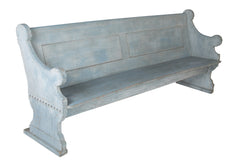 A Late 19th Century American Curved Blue Painted Settle Bench