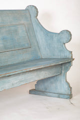 A Late 19th Century American Curved Blue Painted Settle Bench