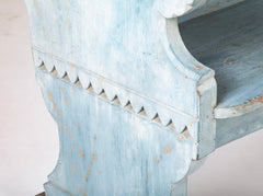 A Late 19th Century American Curved Blue Painted Settle Bench