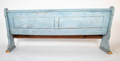 A Late 19th Century American Curved Blue Painted Settle Bench