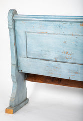 A Late 19th Century American Curved Blue Painted Settle Bench