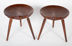 Pair of Deeply Shaped 3 Legged Stools in Exotic Wood