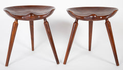 Pair of Deeply Shaped 3 Legged Stools in Exotic Wood