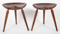 Pair of Deeply Shaped 3 Legged Stools in Exotic Wood