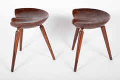 Pair of Deeply Shaped 3 Legged Stools in Exotic Wood