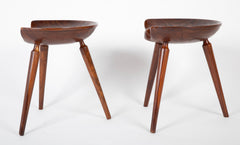 Pair of Deeply Shaped 3 Legged Stools in Exotic Wood