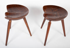 Pair of Deeply Shaped 3 Legged Stools in Exotic Wood