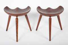 Pair of Deeply Shaped 3 Legged Stools in Exotic Wood