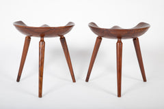 Pair of Deeply Shaped 3 Legged Stools in Exotic Wood