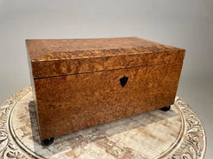 19th Century English Regency Burl Wood Veneer Box with Ebonized Ball Feet