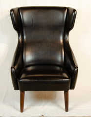 Pair of Mid-Century Danish Black Vinyl Wingback Chairs