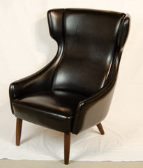 Pair of Mid-Century Danish Black Vinyl Wingback Chairs