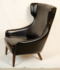 Pair of Mid-Century Danish Black Vinyl Wingback Chairs