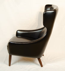 Pair of Mid-Century Danish Black Vinyl Wingback Chairs