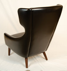 Pair of Mid-Century Danish Black Vinyl Wingback Chairs