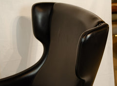 Pair of Mid-Century Danish Black Vinyl Wingback Chairs