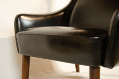 Pair of Mid-Century Danish Black Vinyl Wingback Chairs