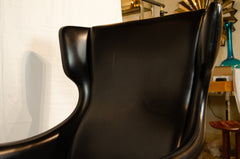 Pair of Mid-Century Danish Black Vinyl Wingback Chairs