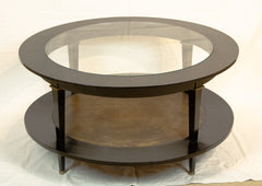 Black Lacquer & Gilt Round Coffee Table in the Style of Maison Jansen