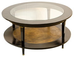 Black Lacquer & Gilt Round Coffee Table in the Style of Maison Jansen