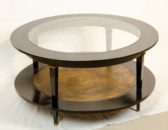 Black Lacquer & Gilt Round Coffee Table in the Style of Maison Jansen