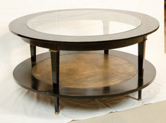 Black Lacquer & Gilt Round Coffee Table in the Style of Maison Jansen